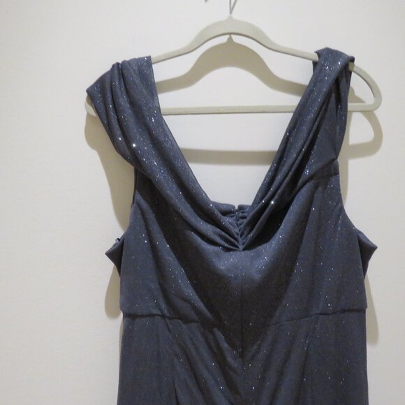 ALEX EVENINGS Cowl Neck Cap Sleeve Glitter Maxi Gown Dress in Dark Gray Cocktail - Picture 13 of 14